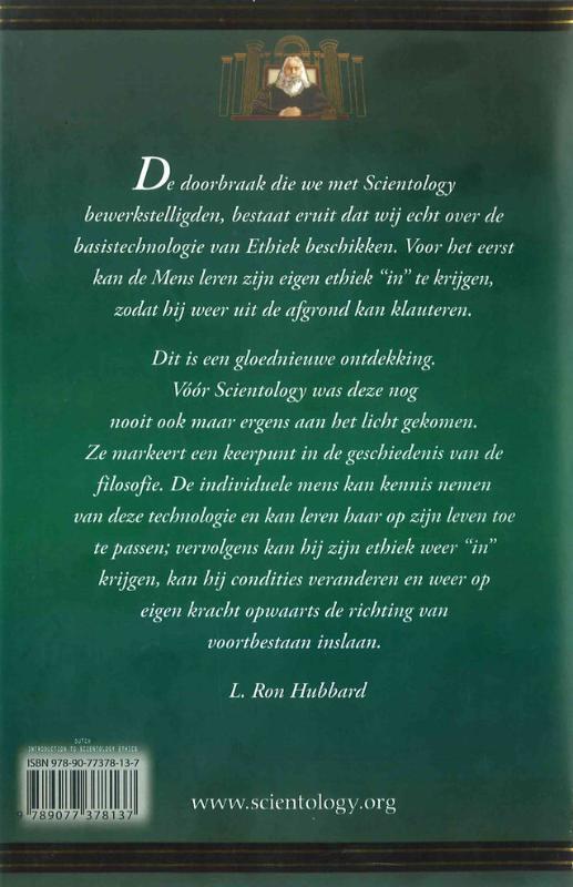 Achterkant van Inleiding tot de Ethiek van Scientology