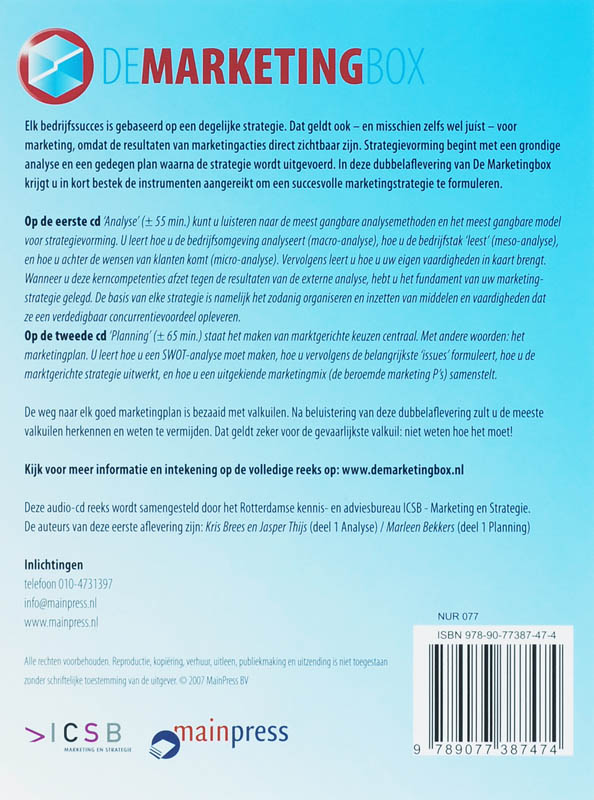 Achterkant van Marketingstrategie: analyse en planning 2 CD's