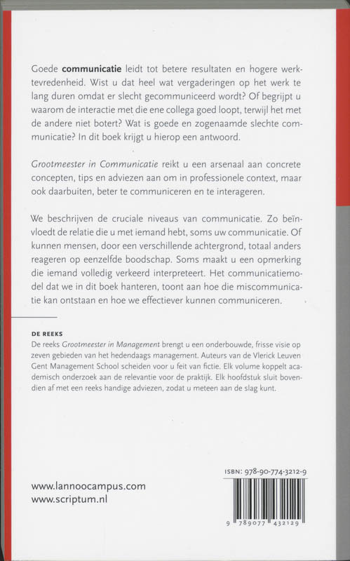 Achterkant van Grootmeester in communicatie