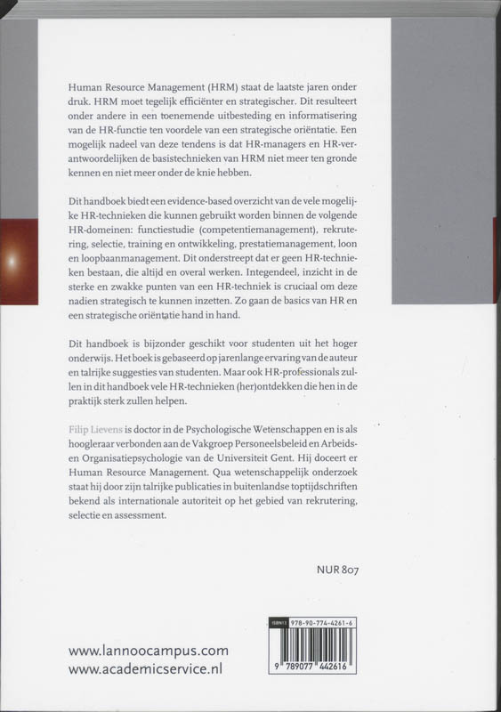 Achterkant van Handboek human resource management