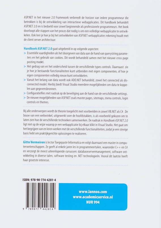 Achterkant van Handboek ASP.NET 2.0