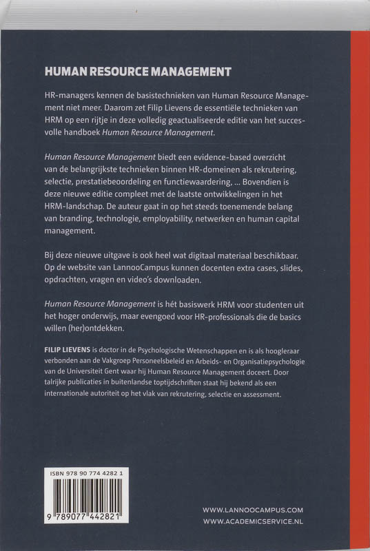 Achterkant van handboek Human Resource Management