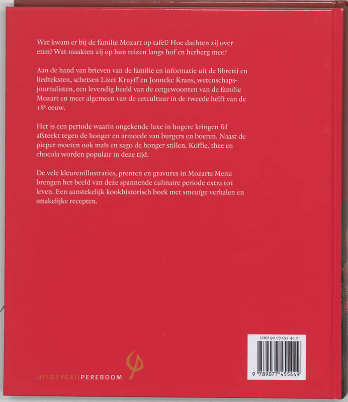 Achterkant van Mozarts Menu
