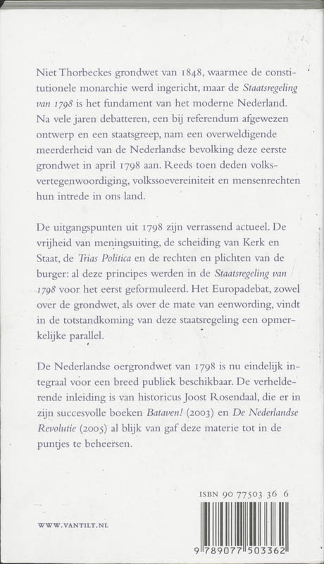 Achterkant van Staatsregeling voor het Bataafsche Volk 1798