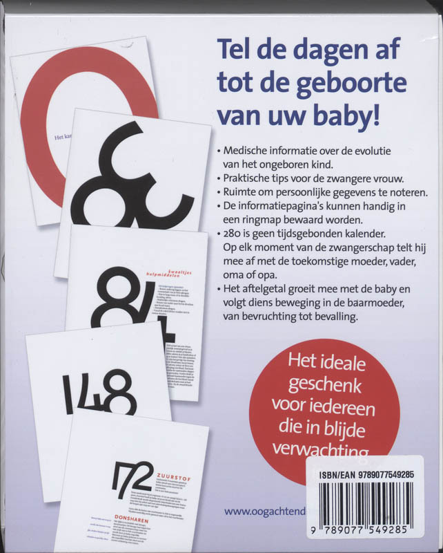 Achterkant van 280 zwangerschapskalender
