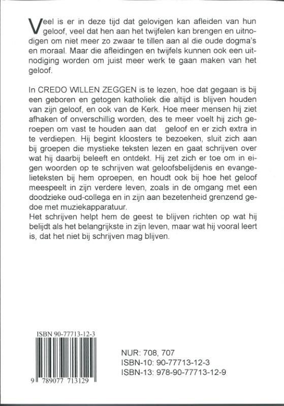 Achterkant van Credo willen zeggen