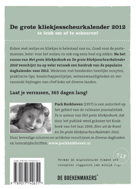 Achterkant van De grote kliekjesscheurkalender 2012