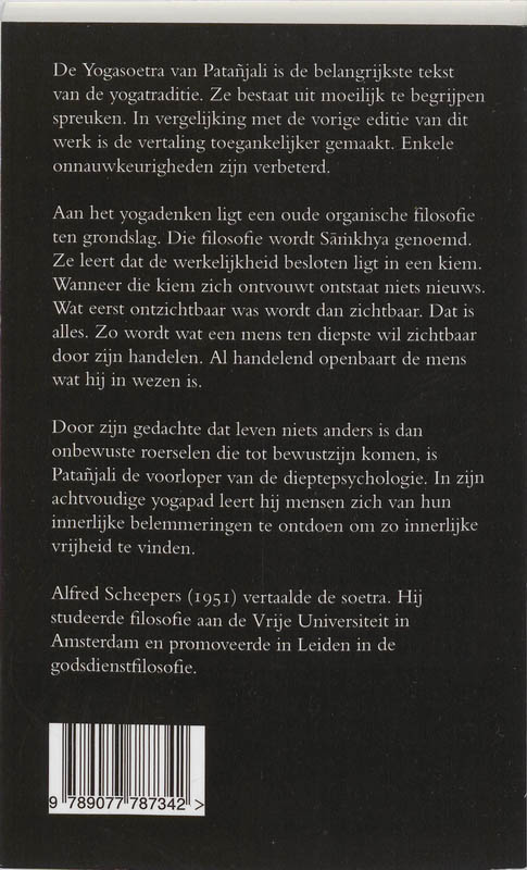 Achterkant van De Yogasoetra van Patanjali