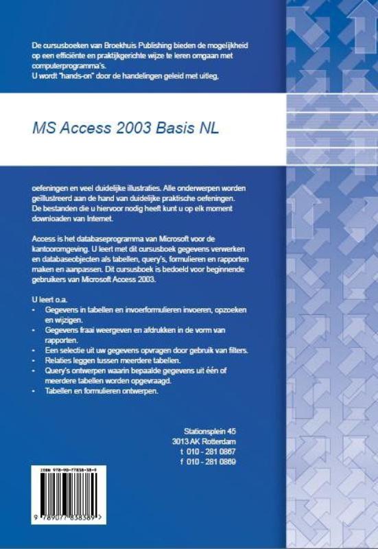 Achterkant van MS Access 2003 Basis NL
