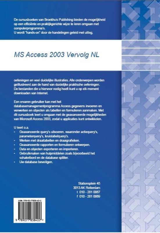 Achterkant van MS Access 2003 Vervolg NL
