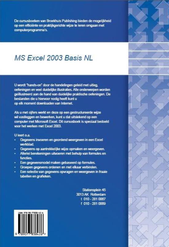 Achterkant van MS Excel 2003 Basis NL