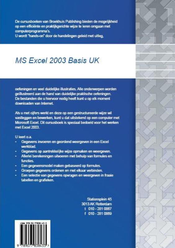 Achterkant van MS Excel 2003 Basis UK