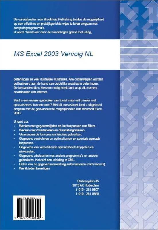 Achterkant van MS Excel 2003 Vervolg NL