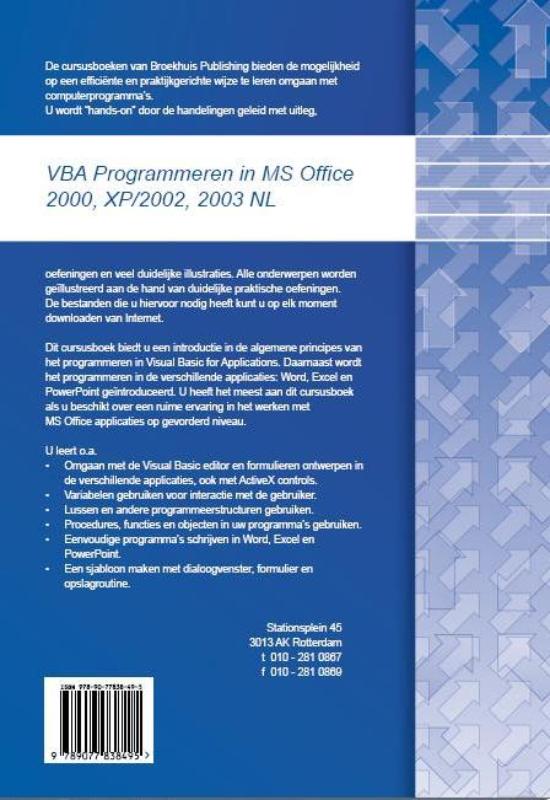 Achterkant van VBA Programmeren in MS Office NL