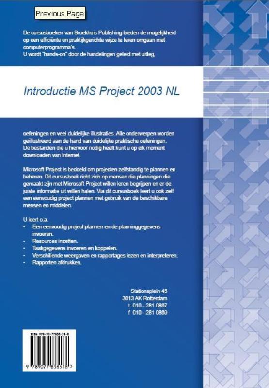 Achterkant van Introductie MS Project 2003 NL