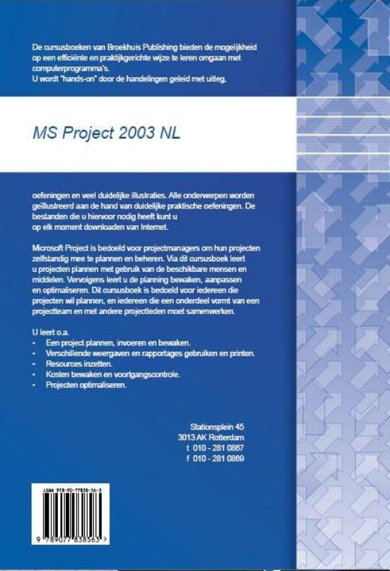 Achterkant van MS Project 2003 NL