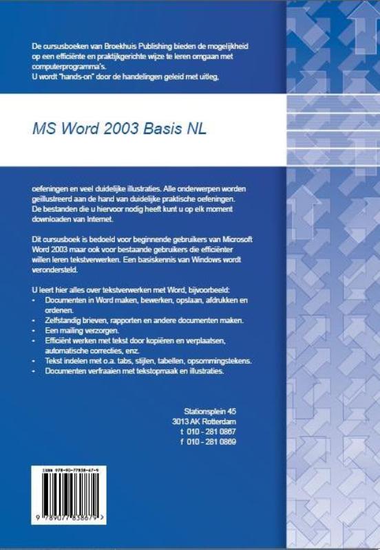 Achterkant van MS Word 2003 Basis NL