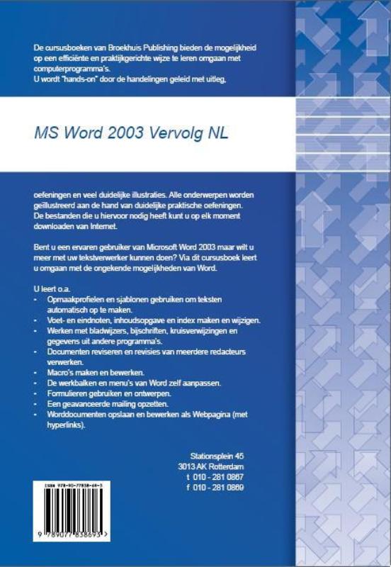 Achterkant van MS Word 2003 Vervolg NL
