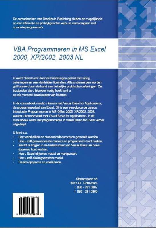 Achterkant van VBA Programmeren in MS Excel NL
