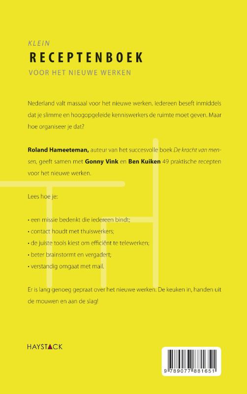 Achterkant van Klein receptenboek voor het nieuwe werken