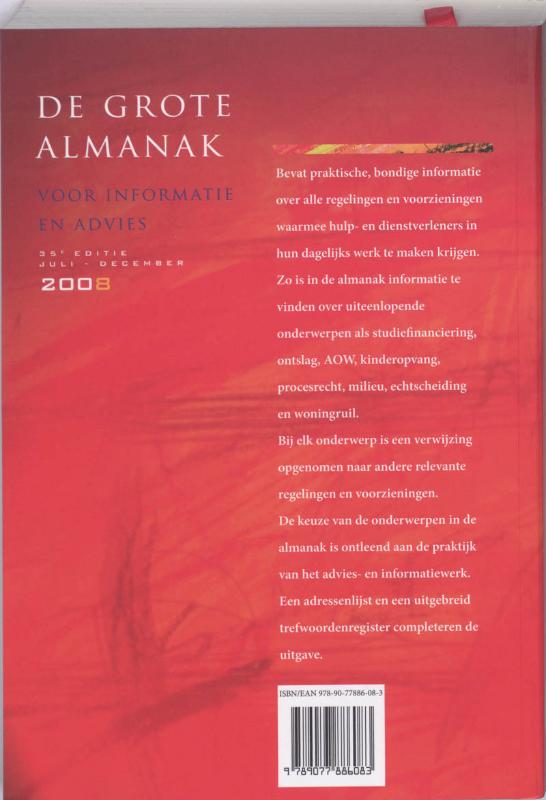 Achterkant van De grote almanak voor informatie en advies