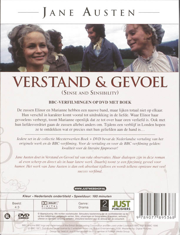 Achterkant van Sense & Sensibility = Verstand & gevoel