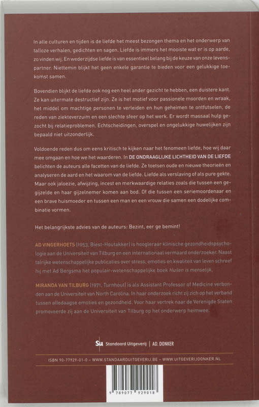 Achterkant van De ondraaglijke lichtheid van de liefde