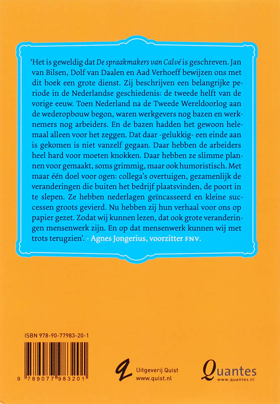 Achterkant van De spraakmakers van Calve