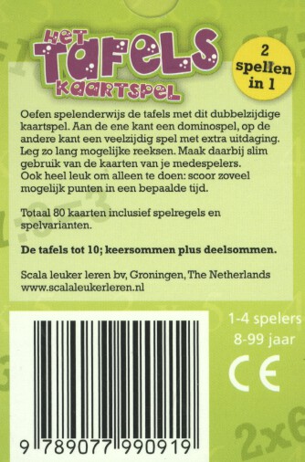 Achterkant van Het tafelskaartspel