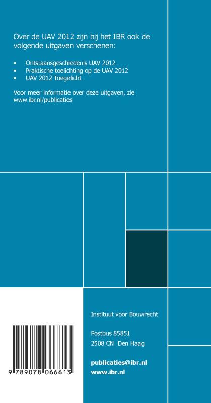 Achterkant van Uniforme administratieve voorwaarden voor de uitvoering van werken en van technische installatiewerken 2012 (UAV 2012)