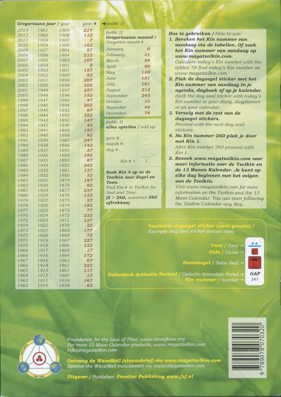 Achterkant van 260 Maya Tzolkin Calendar Stickers