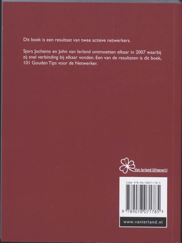 Achterkant van 101 gouden tips voor de netwerker