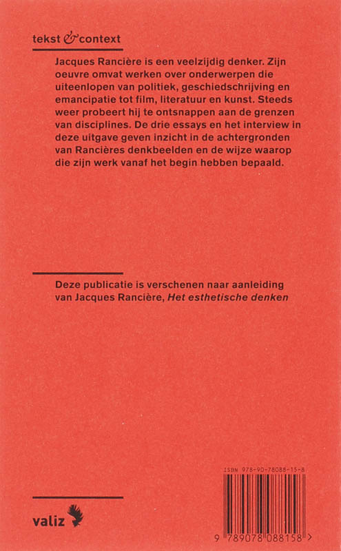 Achterkant van Over het werk van Jacques Rancière