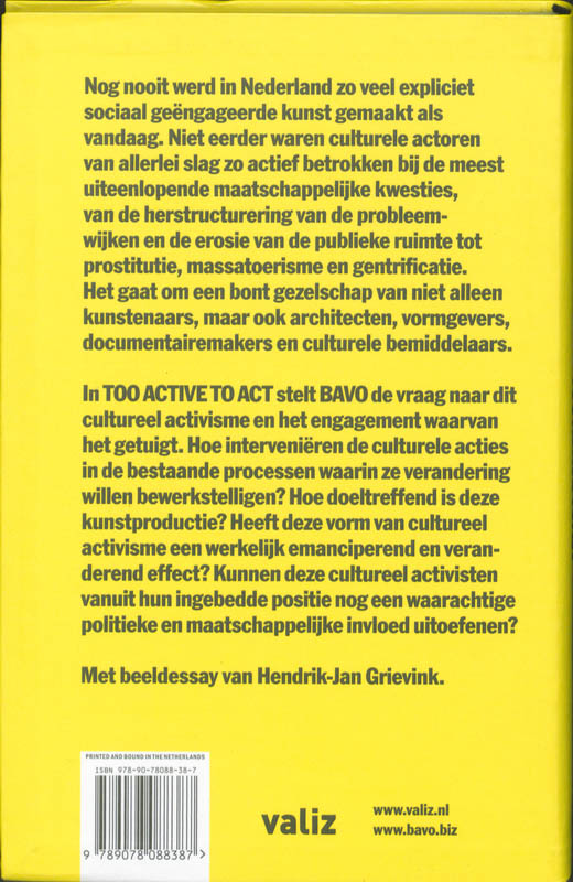Achterkant van Too Active to Act