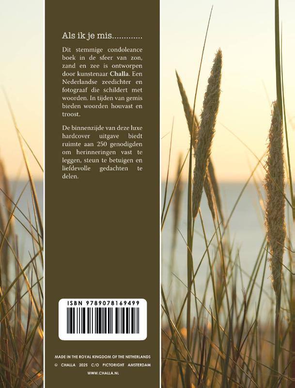 Achterkant van Als ik je mis condoleance boek