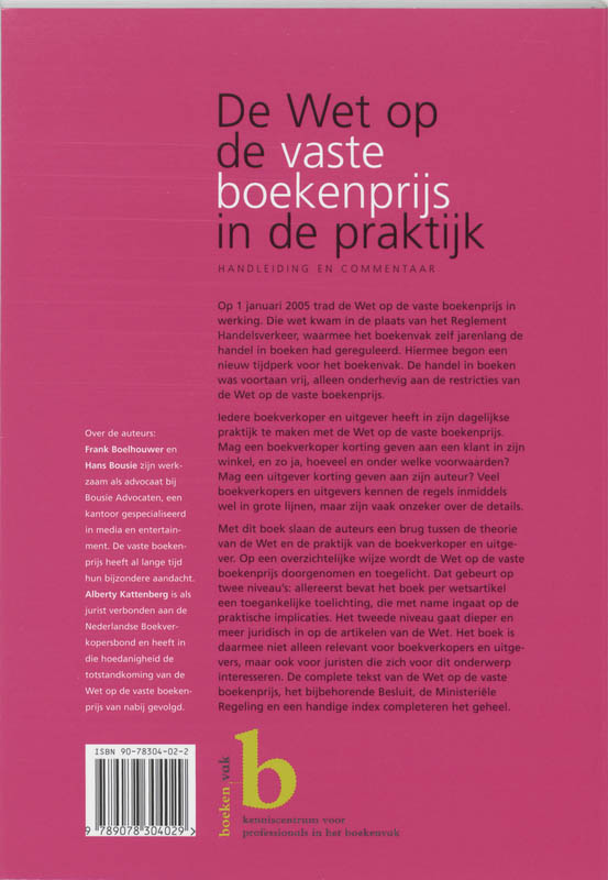 Achterkant van De Wet op de Vaste Boekenprijs in de praktijk