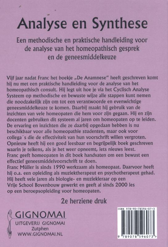 Achterkant van Analyse en synthese