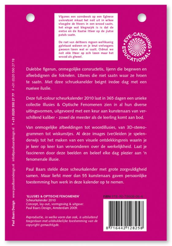 Achterkant van Illusies en Optische Fenomenen scheurkalender 2010