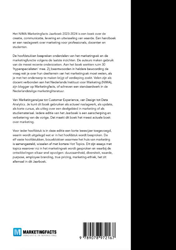 Achterkant van NIMA Marketingfacts jaarboek 2023-2024