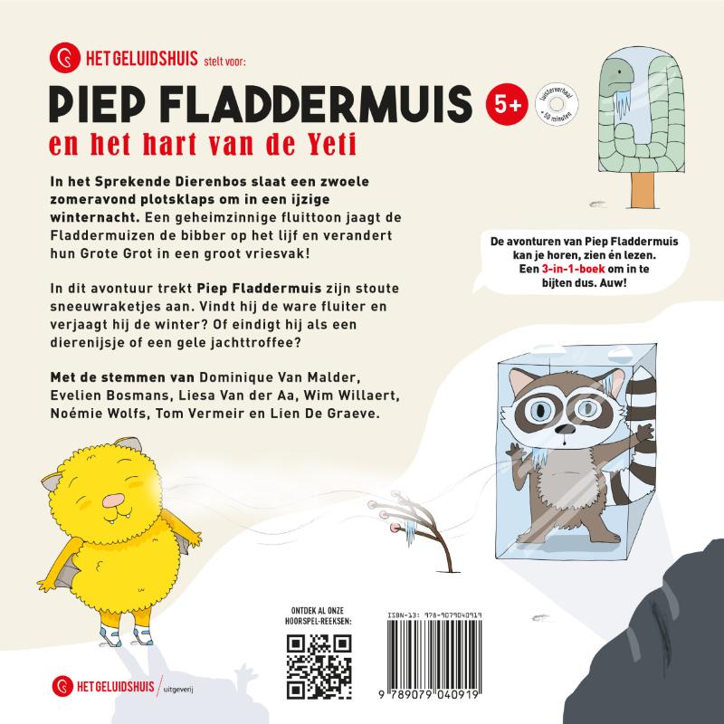 Achterkant van Piep Fladdermuis en het hart van de Yeti