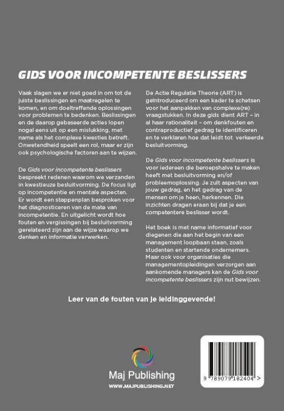 Achterkant van Gids voor incompetente beslissers 2e druk