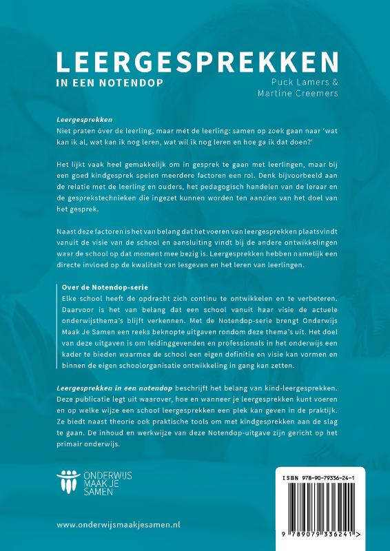 Achterkant van Leergesprekken in een notendop
