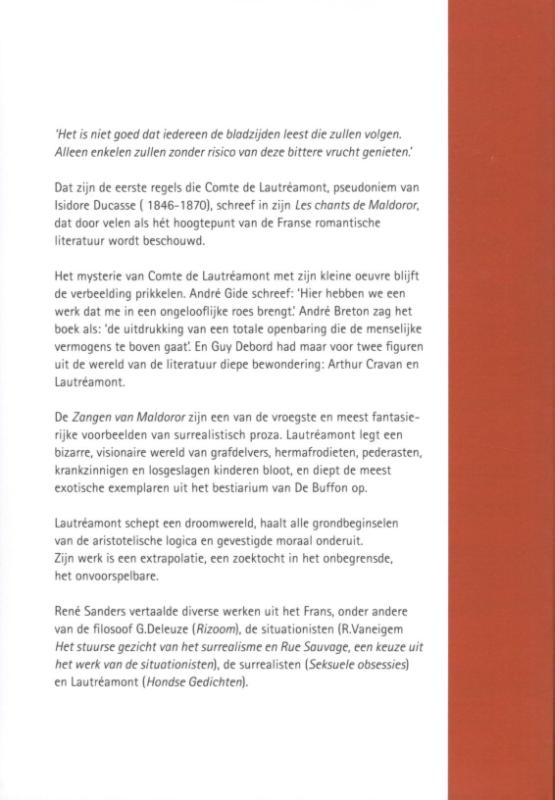 Achterkant van De Zangen van Maldoror