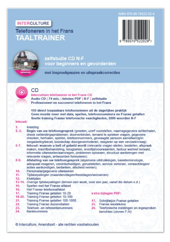 Achterkant van Telefoneren in het Frans taaltrainer CD