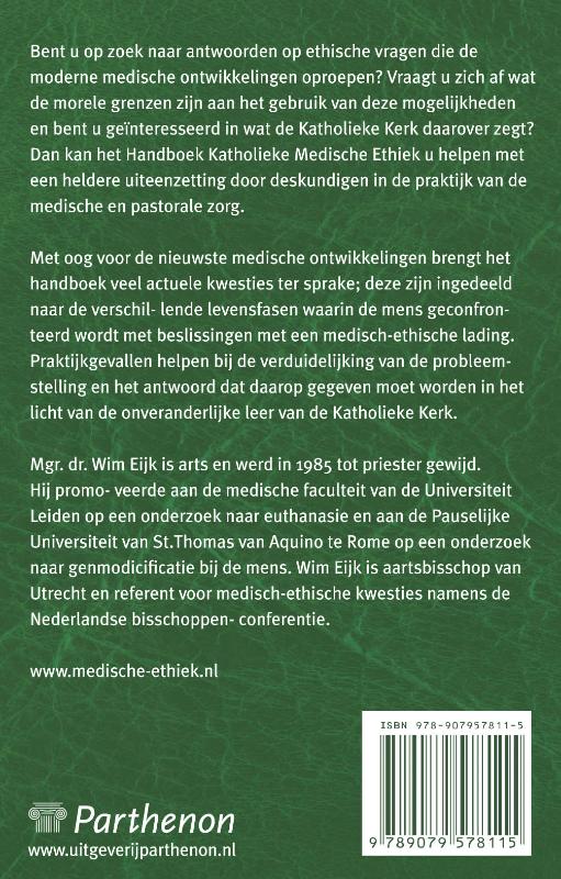 Achterkant van Handboek katholieke medische ethiek