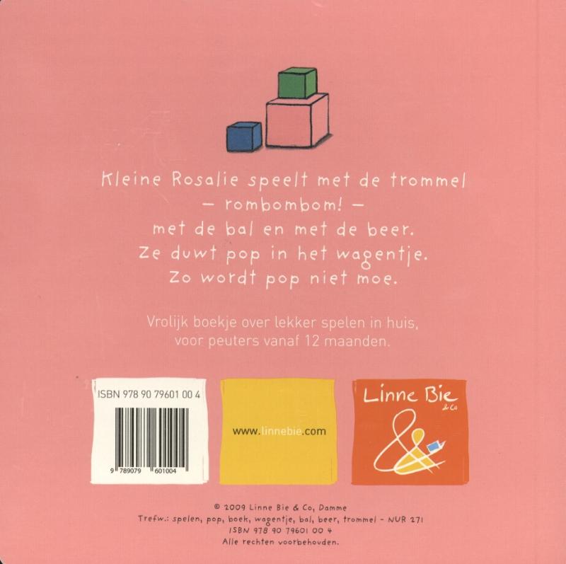 Achterkant van Kleine Rosalie speelt binnen