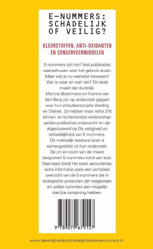 Achterkant van De veiligheid en schadelijkheid van E nummers