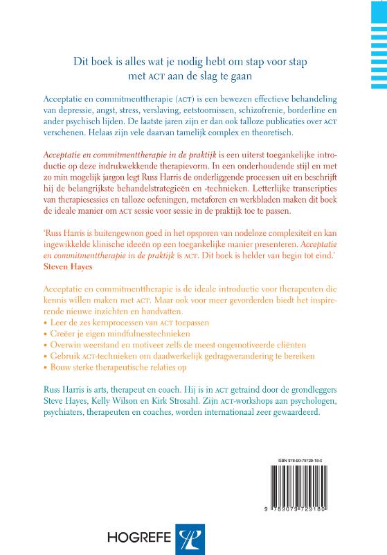 Achterkant van Acceptatie en Commitment therapie in de praktijk