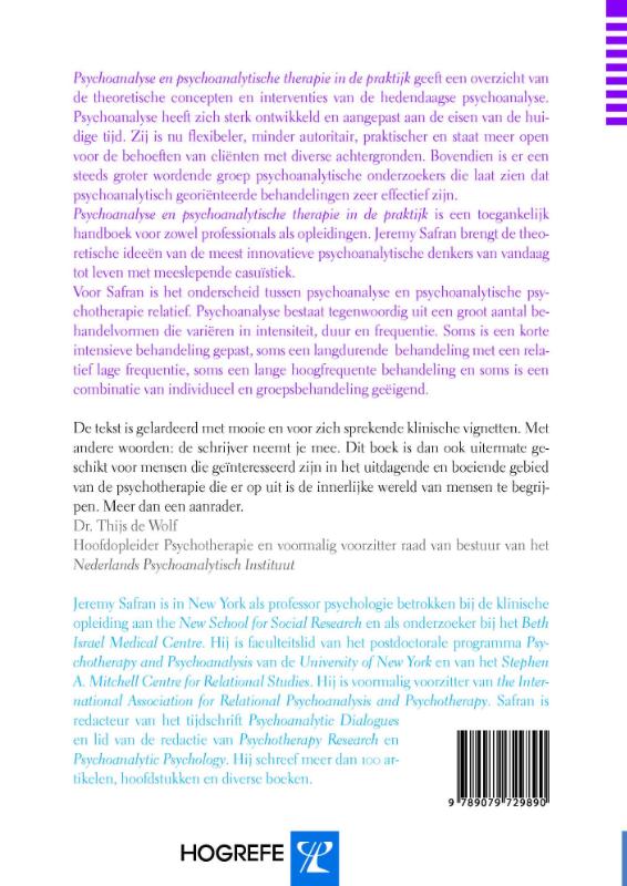 Achterkant van Psychoanalyse en psychoanalytische therapie in de praktijk