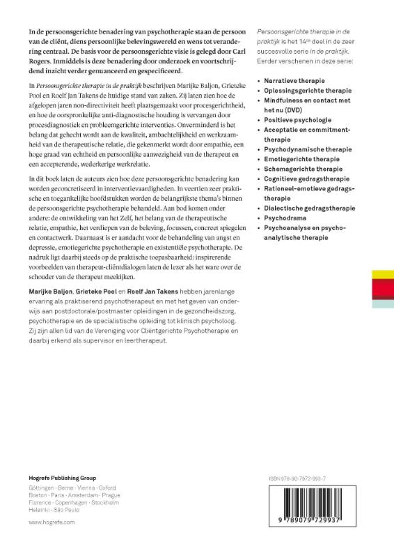 Achterkant van Persoonsgerichte psychotherapie in de praktijk